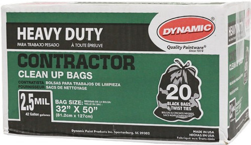 Dynamic 00038 42gal 2.5mil Black Heavy Duty Contractor Trash Bags (20pk)