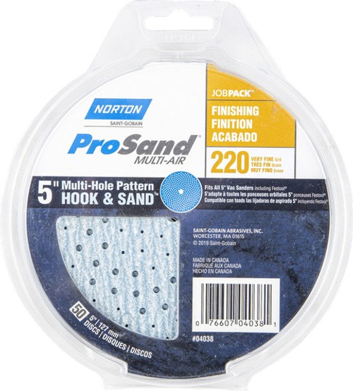 Norton 04038 5" P220B ProSand Multi-Air Cyclonic Paper H&L Vac Disc (50pk)