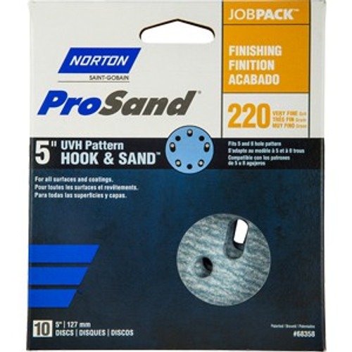 Norton 68358 5" 5 & 8 Hole P220B ProSand Paper H&L UVH Disc (10pk)