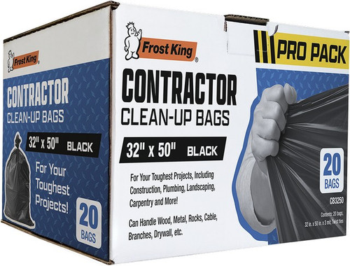Frost King 4CB3250 3mil 42gal 32" x 50" Black Contractor Trash Bags (20ct)