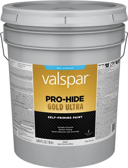 Valspar 65000.008 5gal Flat Finish Super One Coat White Pro-Hide Gold Ultra Exterior Paint