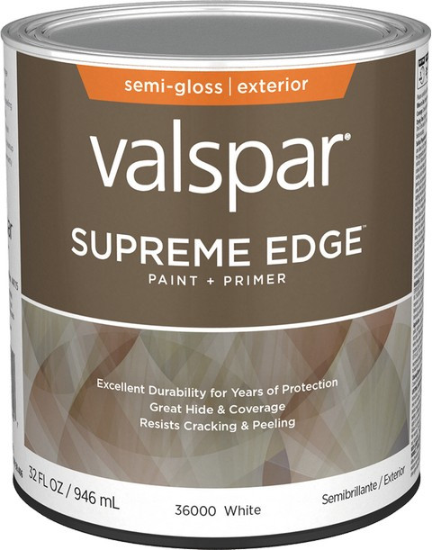 Valspar 36000.005 qt Semi-Gloss Finish White Base Supreme Edge Exterior Paint  Primer