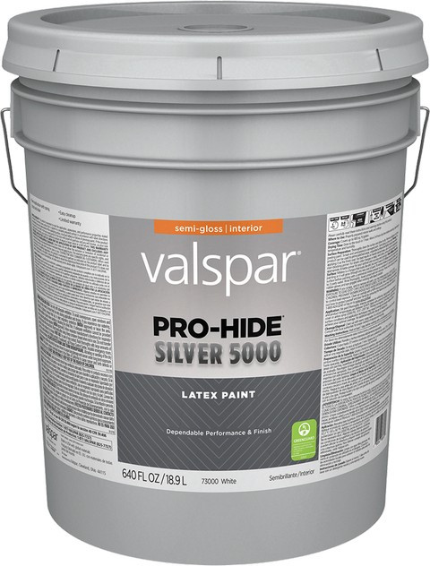 Valspar 73000.008 5gal Semi-Gloss Finish White Base Pro-Hide Silver 5000 Interior Paint