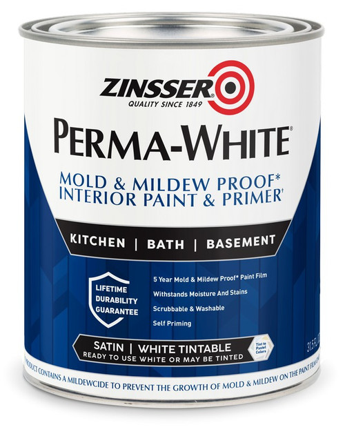 Zinsser 02704 Qt Satin Interior Permawhite Mold & Mildew Proof Paint Zinsser 02704 Qt Satin Interior Permawhite Mold & Mildew Proof Paint
