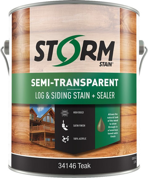 Storm 34146-1 1gal Semi-Transparent Log and Siding Stain & Sealer Teak 100 VOC