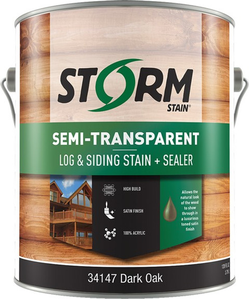 Storm 34147-1 1gal Semi-Transparent Log and Siding Stain & Sealer Dark Oak 100 VOC