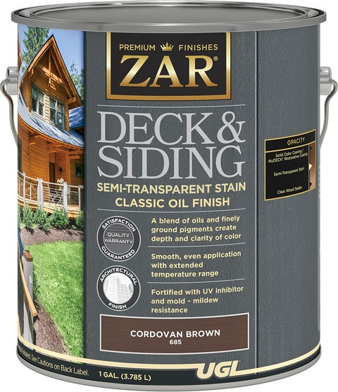 ZAR 68513 1gal Cordovan Brown Deck and Siding Semi-Transparent Stain Classic Oil Finish