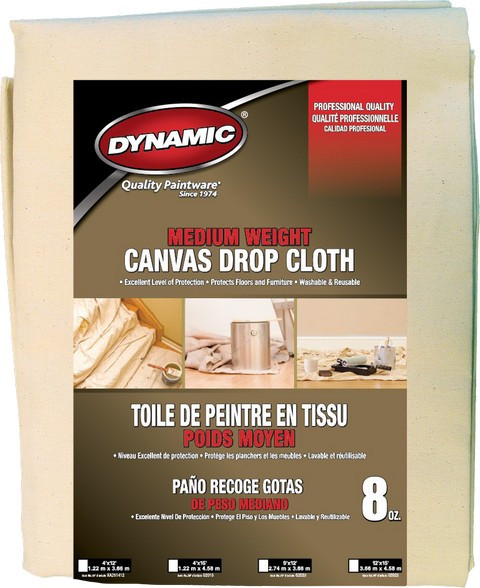 Dynamic 02025LAN 12' x 15' (3.66m x 4.58m) 8oz Medium Weight Canvas Drop Cloth