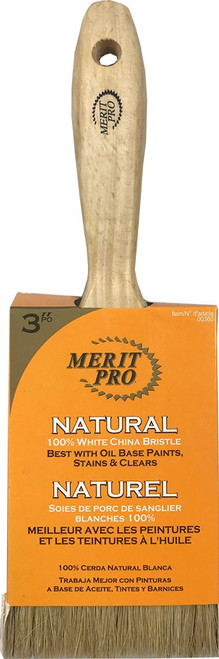Merit Pro 00360 3" 100% White Bristle Beavertail Handle Brush