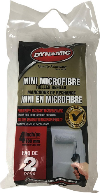Dynamic 05701 4" x 1/4" (100mm x 6mm) Nap Microfiber Mini Roller Cover (2pk) - 10ct. Case