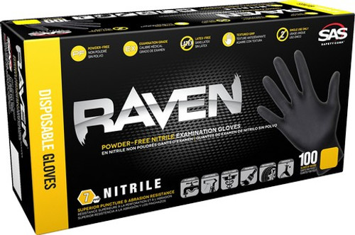 SAS 66520 2XL 7mil Black Raven Nitrile Disposable Gloves Powder Free (100pk)