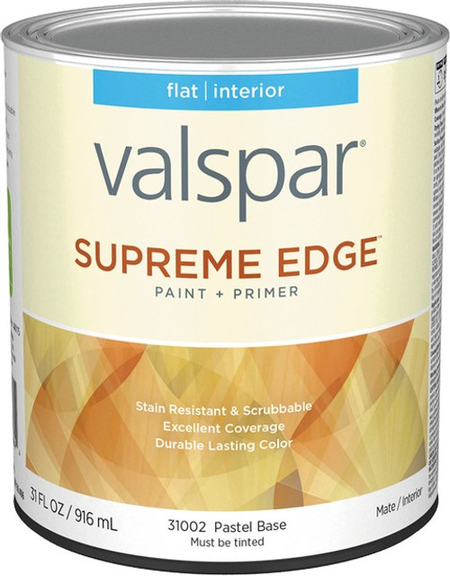 Valspar 31002.005 qt Flat Finish Pastel Base Supreme Edge Interior Paint & Primer - 4ct. Case