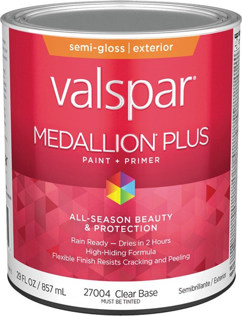 Valspar 27004.005 qt Semi-Gloss Finish Clear Base Medallion Plus Exterior Paint & Primer