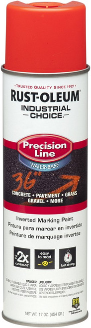 Rust-Oleum 203037 17oz Fluorescent Red-Orange Industrial Choice Water-Based Inverted Marking Spray Paint