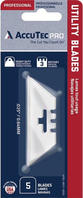 AccuTec APBL-8001-0000 Pro 3-Notch 1095 Heavy Duty Utility Blades 5pk (5BL/CD, 6CD/CT, 16CT/CA)
