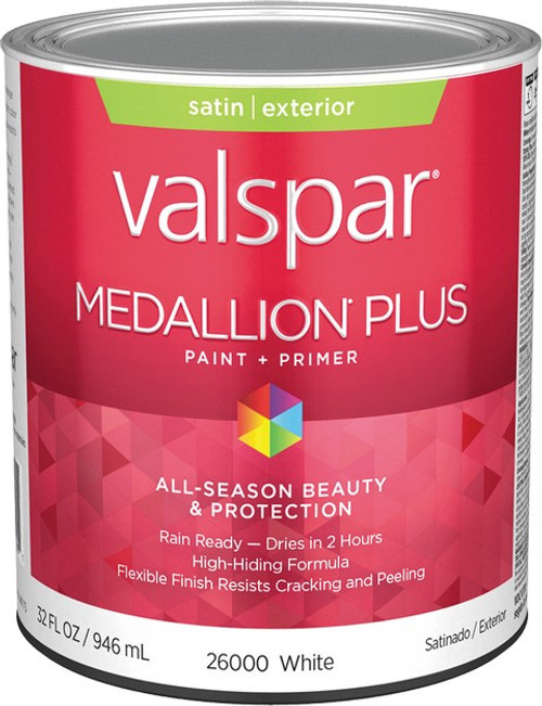 Valspar 26000.005 qt Satin Finish White Base Medallion Plus Exterior Paint & Primer