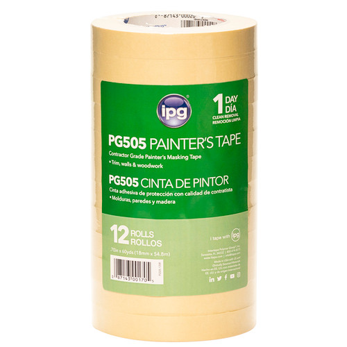 .70" x 60 Yds Intertape PG505 Tan ProMask Masking Tape, Contractor 12-Pack - Case of 4
