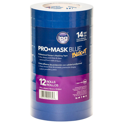 .70" x 60 Yds Intertape PT14 Blue ProMask Blue Masking Tape, Contractor 12-Pack - Case of 4