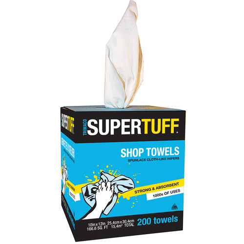 10" x 12" Trimaco 10221 White SuperTuff Shop Towels, 200-Pack - Case of 8