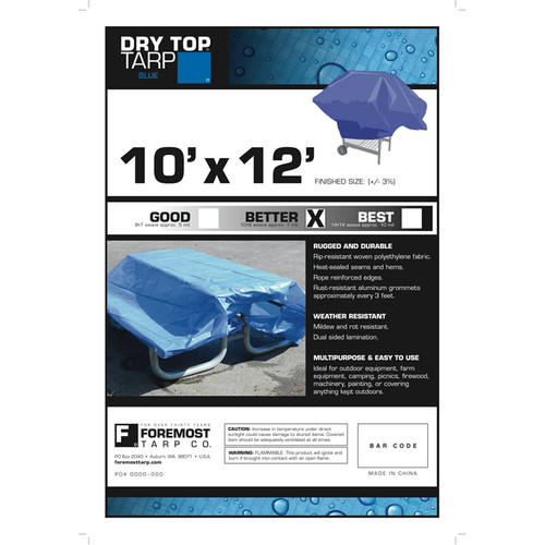 10' x 12' Foremost 01012 Blue Dry Top 7-Mil Full Size Tarp - Case of 20