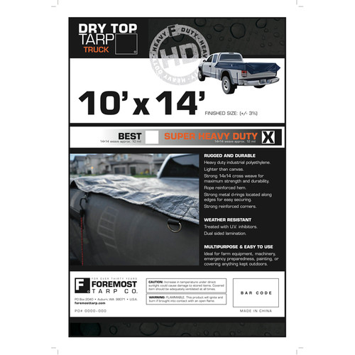 10' x 14' Foremost 51014 Black Dry Top 12-Mil Truck Tarp - Case of 3