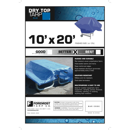 10' x 20' Foremost 01020 Blue Dry Top 7-Mil Full Size Tarp - Case of 10
