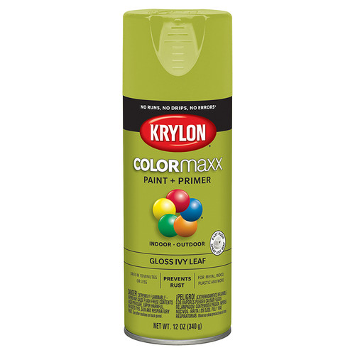 12 Oz Krylon K05525007 Ivy Leaf COLORmaxx Paint & Primer Spray Paint, Gloss - Case of 6