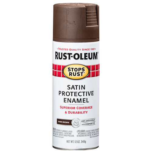 12 Oz Rust-Oleum 241239 Dark Brown Stops Rust Protective Enamel Spray Paint, Satin - Case of 6