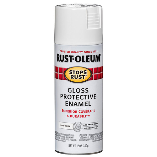12 Oz Rust-Oleum 250702 Pure White Stops Rust Protective Enamel Spray Paint, Gloss - Case of 6