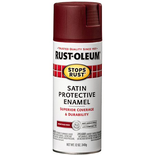12 Oz Rust-Oleum 7760830 Heritage Red Stops Rust Protective Enamel Spray Paint, Satin