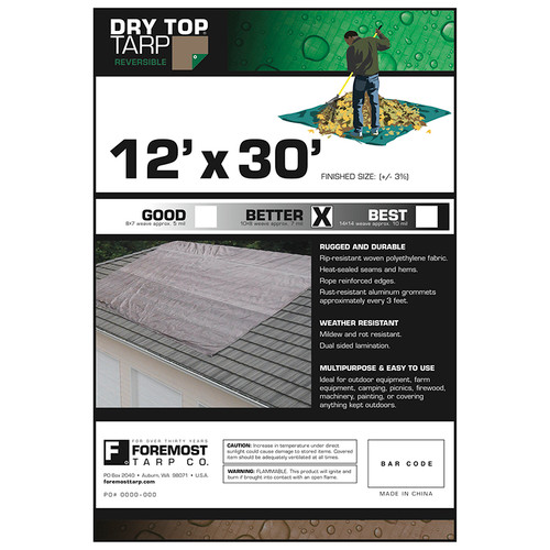 12' x 30' Foremost 11230 Brown/Green Dry Top 7-Mil Full Size Tarp - Case of 6