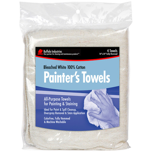 13" x 14" Buffalo 62002HB White Painter's Towels Bleached 100% Cotton Towels, 4-Pack - Case of 15
