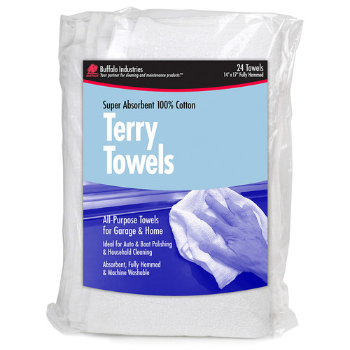 14" x 17" Buffalo 60221 White Terry Towels All-Purpose Terry Cloth Towels, 24-Pack