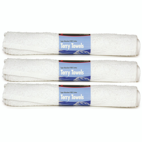 14" x 17" Buffalo 60229C White Terry Towels All-Purpose Terry Cloth Towels, 3-Pack