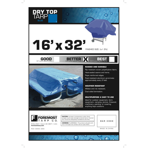 16' x 32' Foremost 01632 Blue Dry Top 7-Mil Full Size Tarp - Case of 4