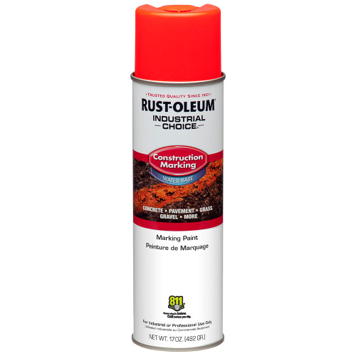17 Oz. Rust-Oleum 264699 Fluorescent Red-Orange Industrial Choice M1400 System Water-Based Construction Marking Spray Paint - Case of 12