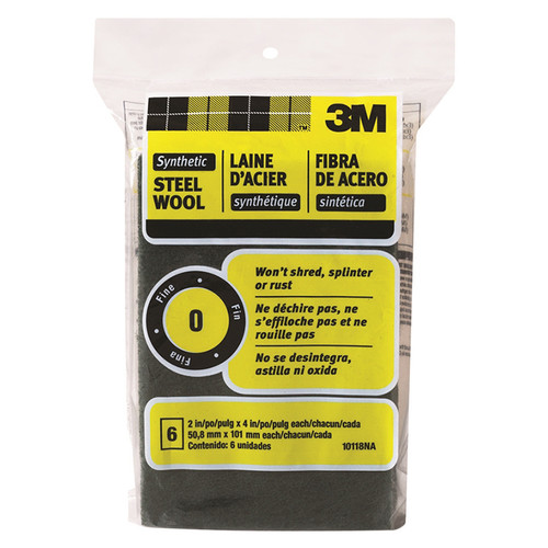 2" x 4" 3M 10118 Synthetic Steel Wool Rectangular Pad # 0, Fine, 6-Pack - Case of 6