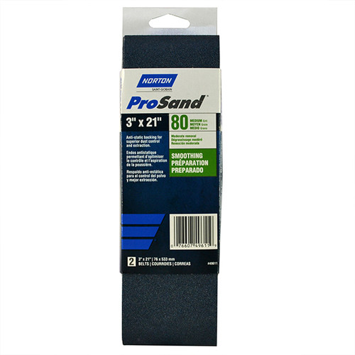 3" x 21" Norton 02226 ProSand BlueFire Portable Sanding Belt 80-Grit Handy-Pack - Case of 5