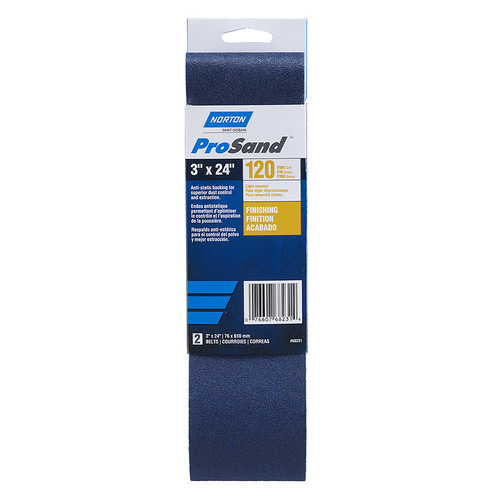 3" x 24" Norton 68231 ProSand Bluefire Portable Belts, 120 Grit, Handy Pack - Case of 5