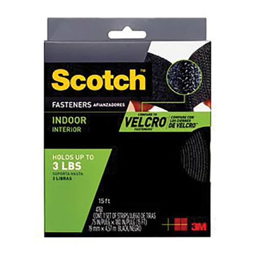 3/4" x 15' 3M RF4761 Black Scotch Fastener Reclosable General Purpose Indoor Fastener