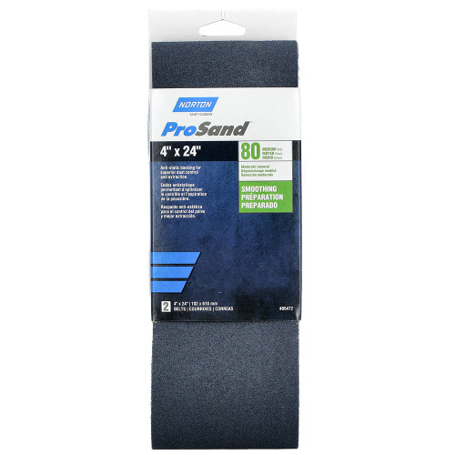 4" x 24" Norton 05472 ProSand BlueFire Portable Sanding Belt 80-Grit Handy-Pack - Case of 5