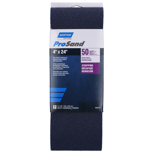 4" x 24" Norton 05473 ProSand BlueFire Portable Sanding Belt 50-Grit Handy-Pack - Case of 5