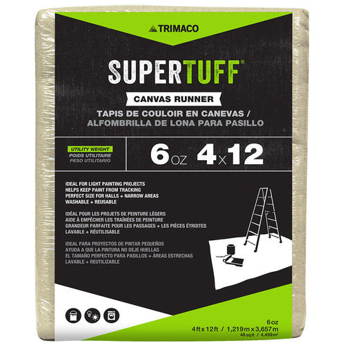 4' x 12' Trimaco 56707 SuperTuff Canvas Dropcloth, 6-Ounce Utility - Case of 12 4' x 12' Trimaco 56707 SuperTuff Canvas Dropcloth, 6-Ounce Utility - Case of 12