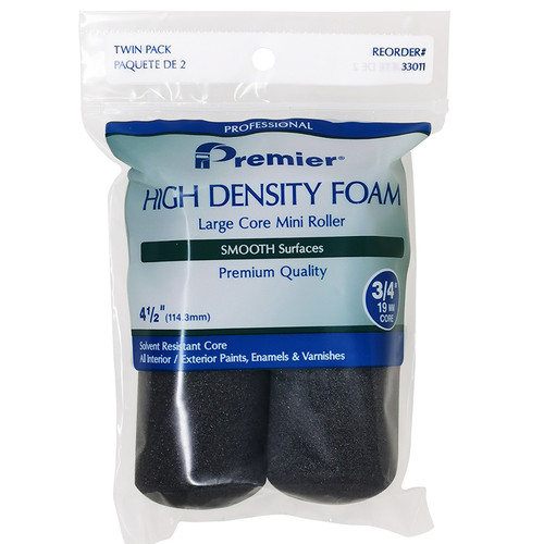 4-1/2" Premier 33011 High Density Foam Large Core Mini Roller Cover, 2-Pack