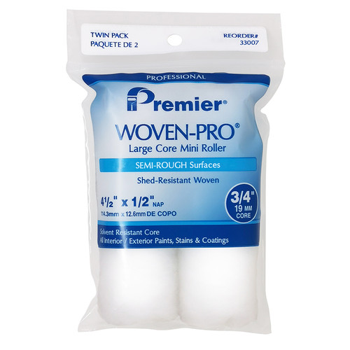 4-1/2" x 1/2" Nap Premier 33007 Woven-Pro Large Core Mini Roller Cover, 2-Pack