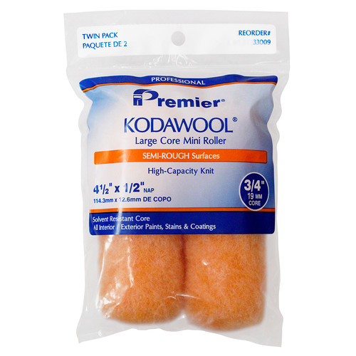 4-1/2" x 1/2" Nap Premier 33009 Kodawool Large Core Mini Roller Cover, 2-Pack