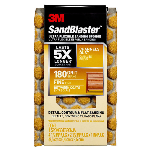 4-1/2" x 2-1/2" x 1" 3M 20907-180-UFS SandBlaster Ultra Flexible Sanding Sponge, 180-Grit, Fine