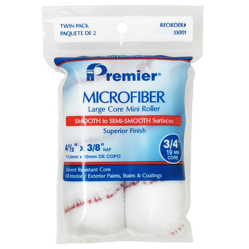 4-1/2" x 3/8" Nap Premier 33001 Microfiber Large Core Mini Roller Cover, 2-Pack