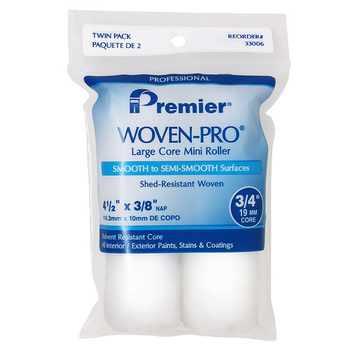 4-1/2" x 3/8" Nap Premier 33006 Woven-Pro Large Core Mini Roller Cover, 2-Pack