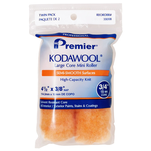 4-1/2" x 3/8" Nap Premier 33008 Kodawool Large Core Mini Roller Cover, 2-Pack
